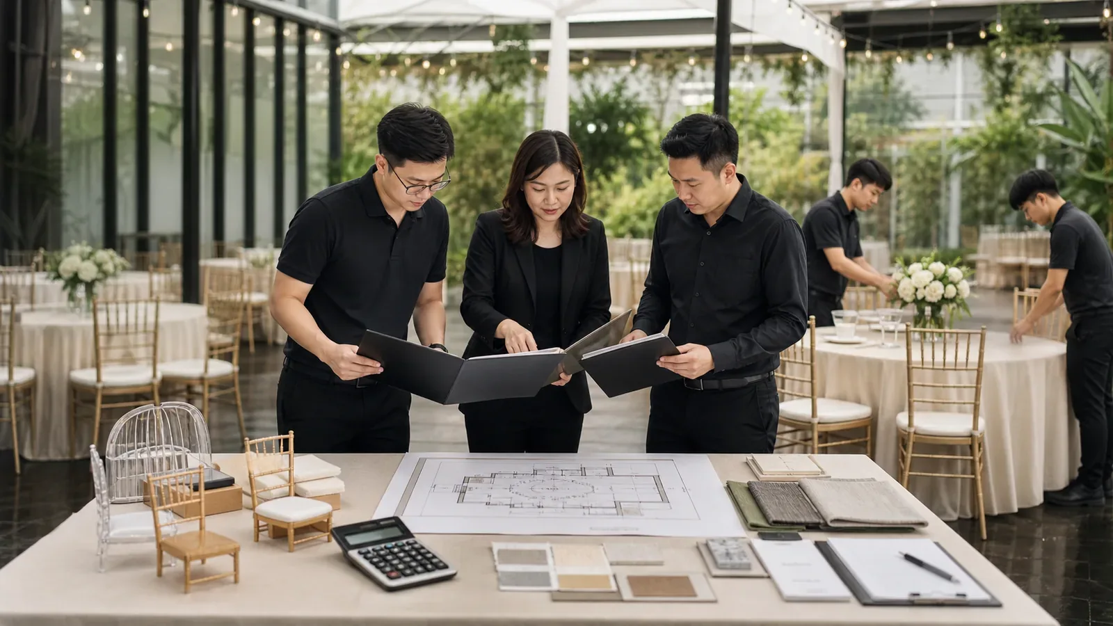 Compare event furniture quotes line by line — event furniture arranged and centred for an event setup