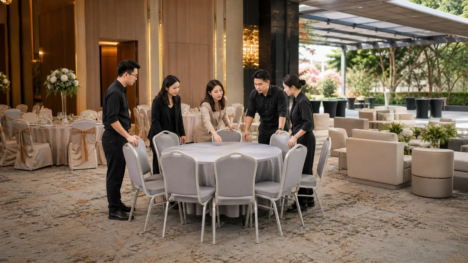 Find the right event furniture rental in Malaysia — event furniture arranged and centred for an event setup