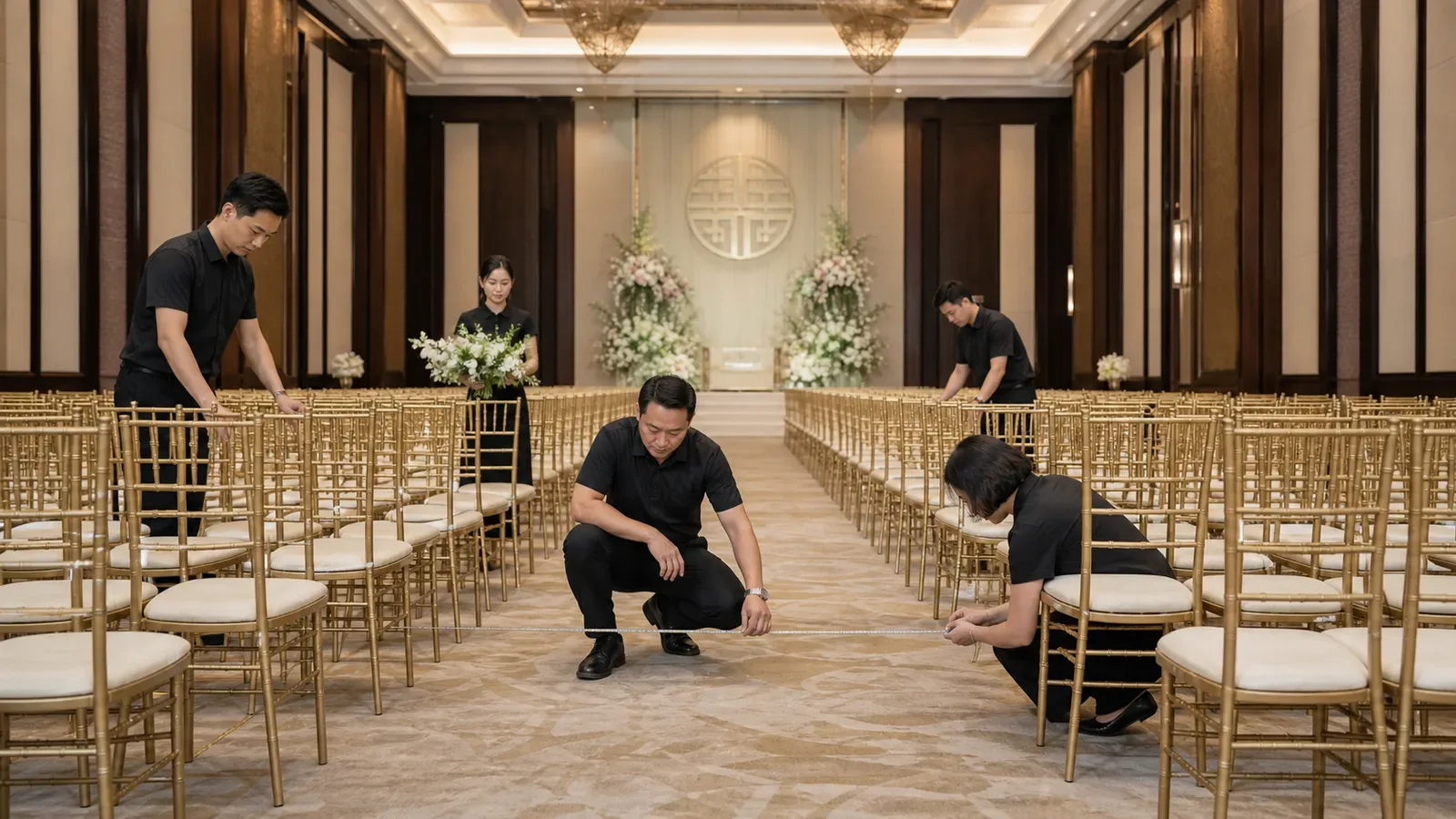 Tiffany / Chiavari chairs — event furniture arranged and centred for an event setup