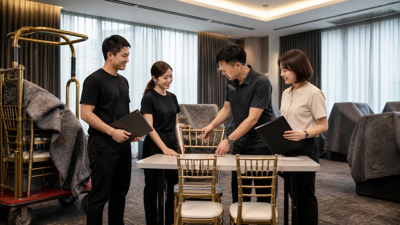 Event furniture rental terms to check before booking — event furniture arranged and centred for an event setup